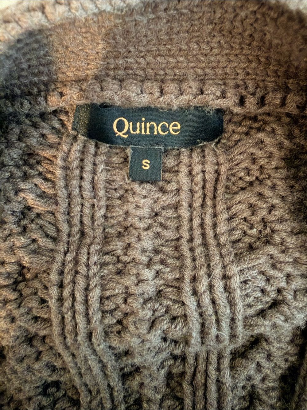 Quince 100% Organic Cotton Oversized Cable Cardigan Sweater Small Heather Brown - Picture 7 of 9